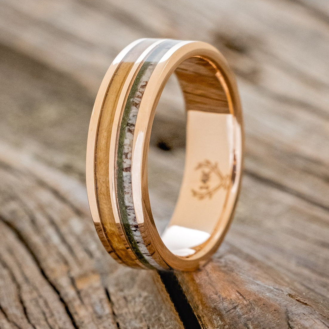 "Dyad" - Moss, Antler & Whiskey Barrel Oak Wedding Band