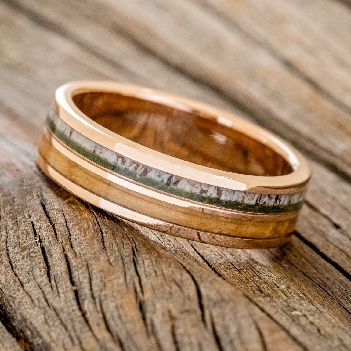 "Dyad" - Moss, Antler & Whiskey Barrel Oak Wedding Band