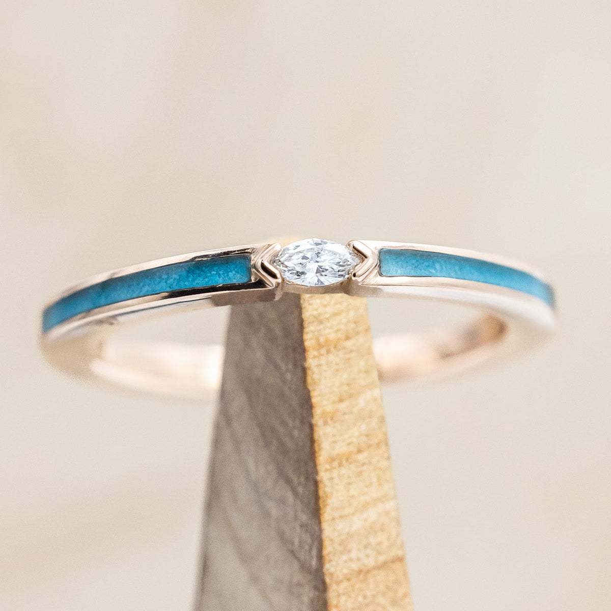"ELBA" - MARQUISE MOISSANITE ENGAGEMENT RING WITH TURQUOISE INLAYS-Staghead Designs