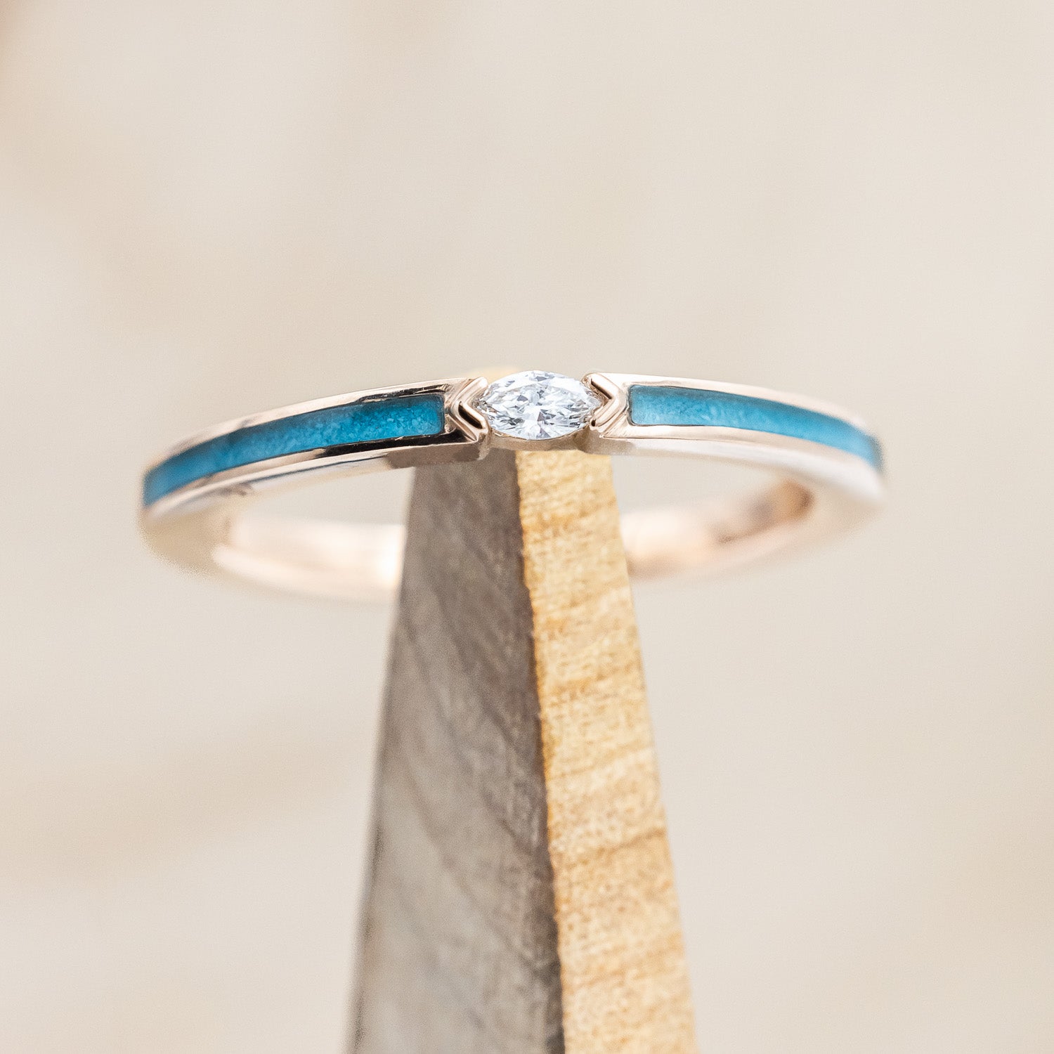 "ELBA" - MARQUISE MOISSANITE ENGAGEMENT RING WITH TURQUOISE INLAYS-Staghead Designs