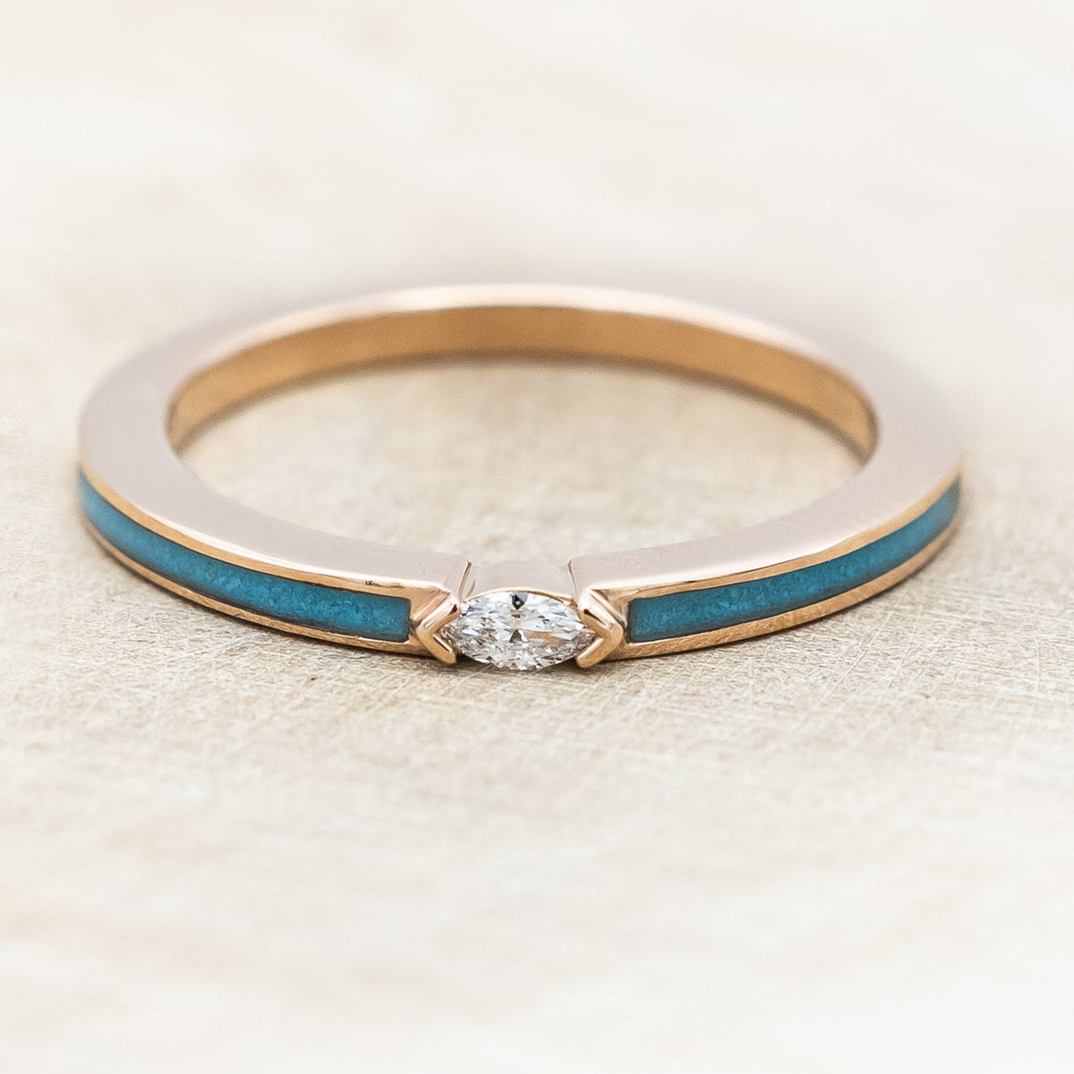 "ELBA" - MARQUISE MOISSANITE ENGAGEMENT RING WITH TURQUOISE INLAYS-Staghead Designs