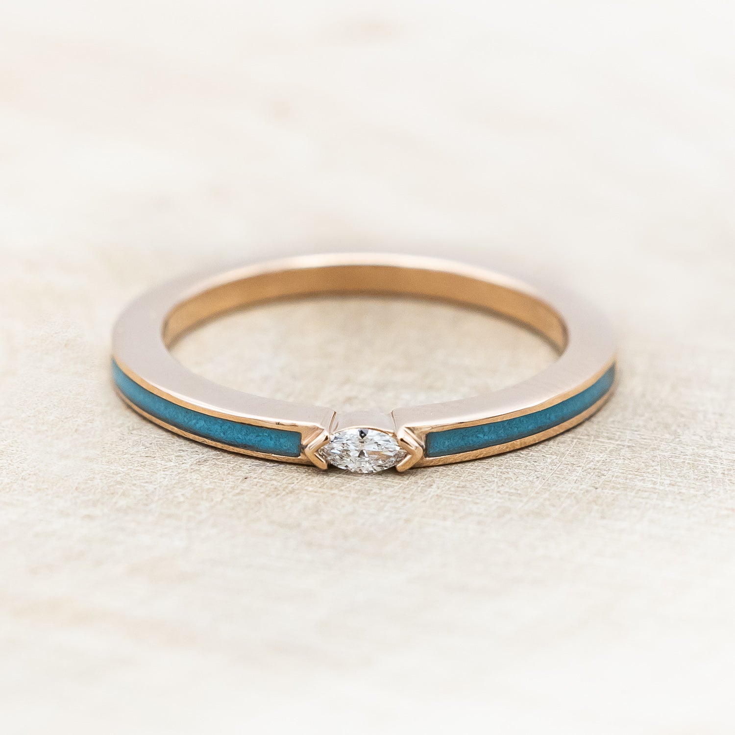 "ELBA" - MARQUISE MOISSANITE ENGAGEMENT RING WITH TURQUOISE INLAYS-Staghead Designs