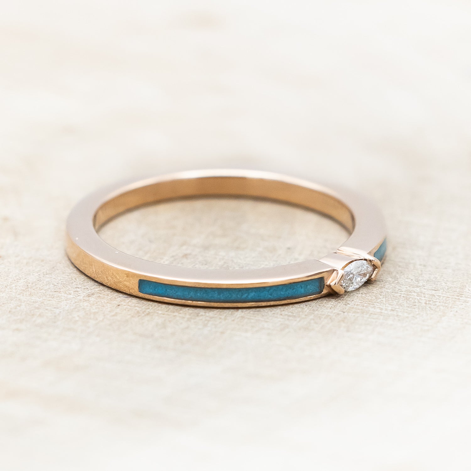 "ELBA" - MARQUISE MOISSANITE ENGAGEMENT RING WITH TURQUOISE INLAYS-Staghead Designs