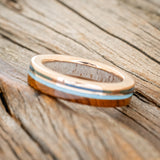 "ELEMENT" - IRONWOOD, PATINA COPPER & TURQUOISE WEDDING RING FEATURING AN ANTLER LINED BAND-5