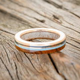 "ELEMENT" - IRONWOOD, PATINA COPPER & TURQUOISE WEDDING RING FEATURING AN ANTLER LINED BAND-6