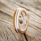 "ELEMENT" - IRONWOOD, PATINA COPPER & TURQUOISE WEDDING RING FEATURING AN ANTLER LINED BAND-4