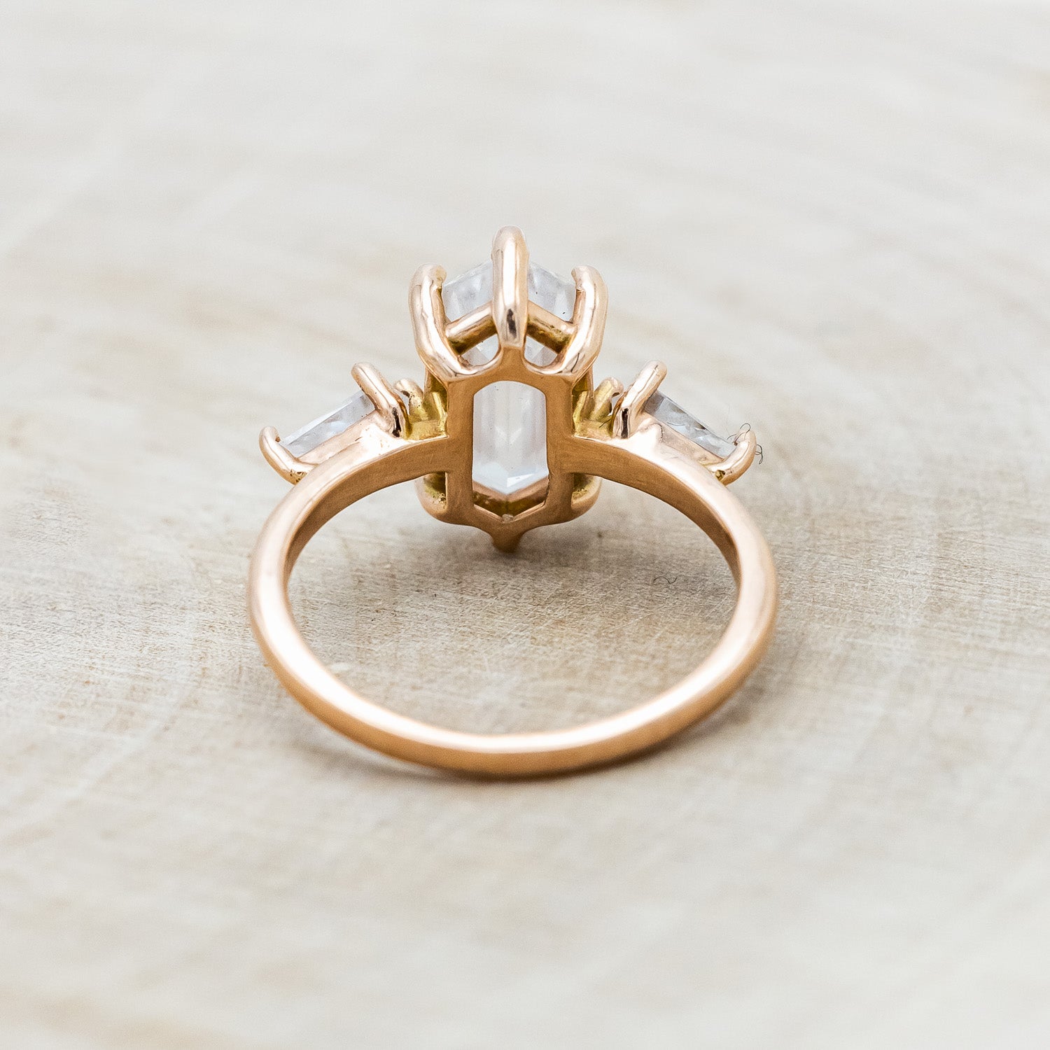 "ISLA" - ELONGATED HEXAGON CUT MOISSANITE ENGAGEMENT RING WITH MOISSANITE ACCENTS & A DIAMOND TRACER-Staghead Designs