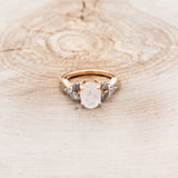 "ERIS" - OVAL-CUT MOONSTONE ENGAGEMENT RING WITH LEAF-SHAPED SALT & PEPPER DIAMOND ACCENTS AND FIRE & ICE OPAL INLAYS-10