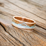 "THE EXPEDITION" - MOUNTAIN ENGRAVED WEDDING RING WITH ANTLER INLAY-Staghead Designs