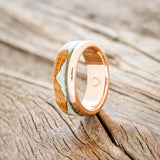 "EZRA" - WHISKEY BARREL OAK WITH DIAMOND DUST & MOSS INLAY WEDDING RING-7