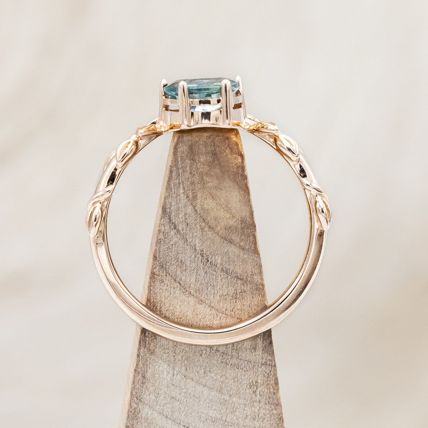 "FAE" - MUSHROOM RING WITH MONTANA SAPPHIRE & DIAMOND ACCENT ON A BRANCH-STYLE BAND-Staghead Designs