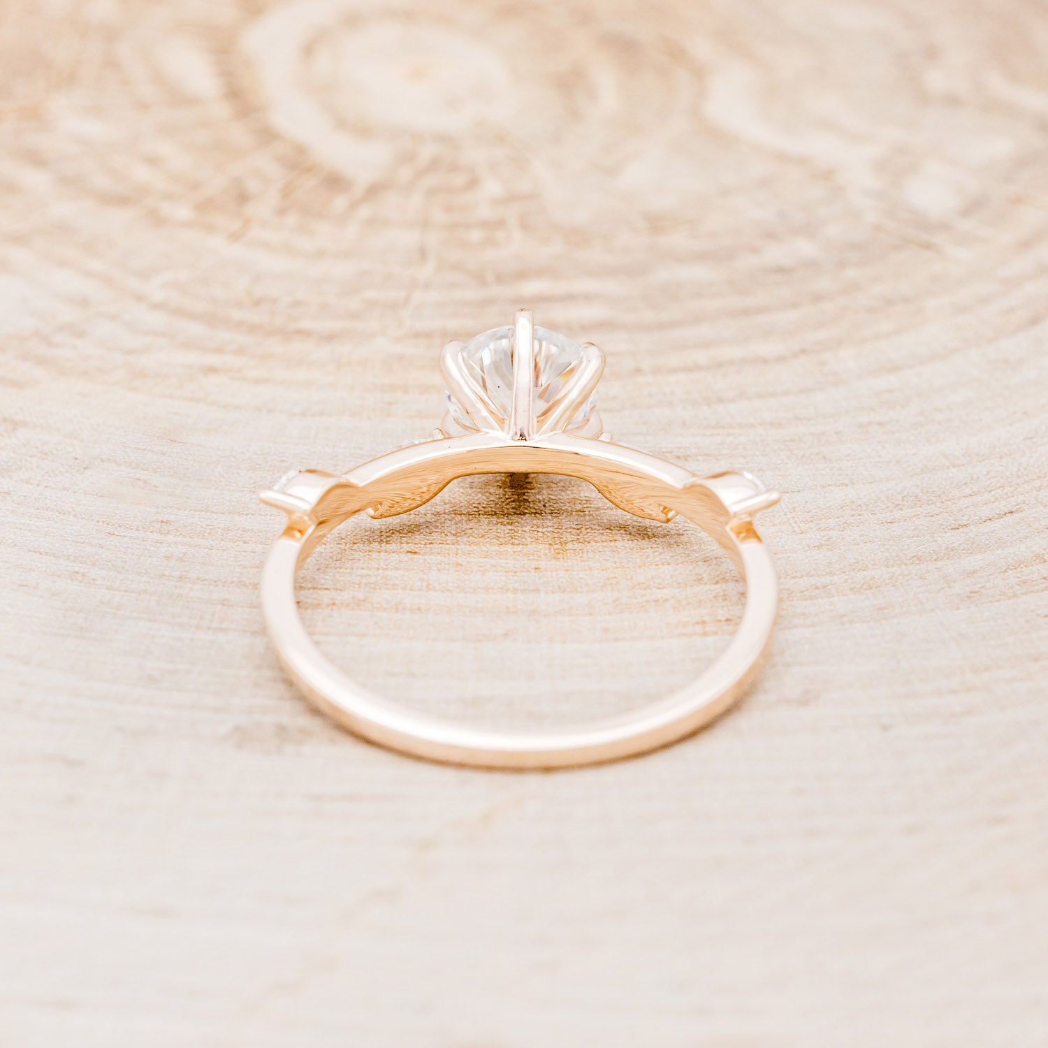 "Flora" - Round Cut Moissanite Engagement Ring With Marquise Cut Diamond Accents - 14K Yellow Gold - Size 4 1/2-Staghead Designs