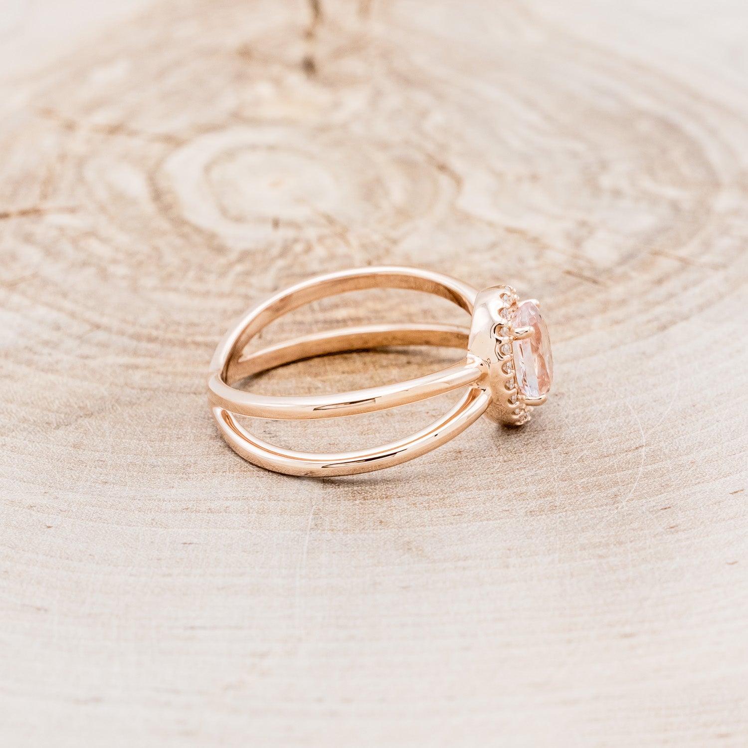 "FRENCHY" - OVAL MORGANITE ENGAGEMENT RING WITH DIAMOND HALO-2