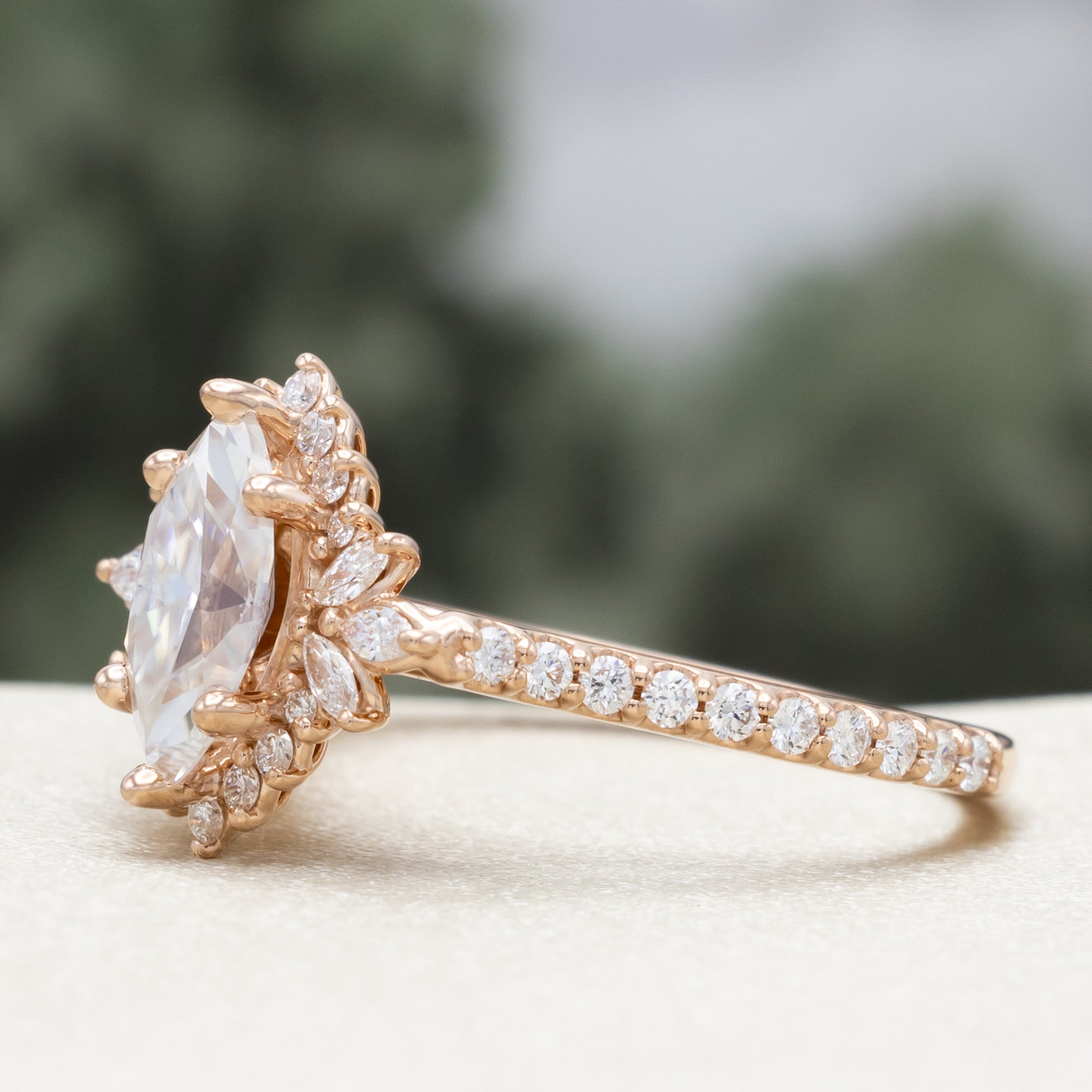 "FRITZI" - MARQUISE CUT MOISSANITE ENGAGEMENT RING WITH DIAMOND ACCENTS-Staghead Designs