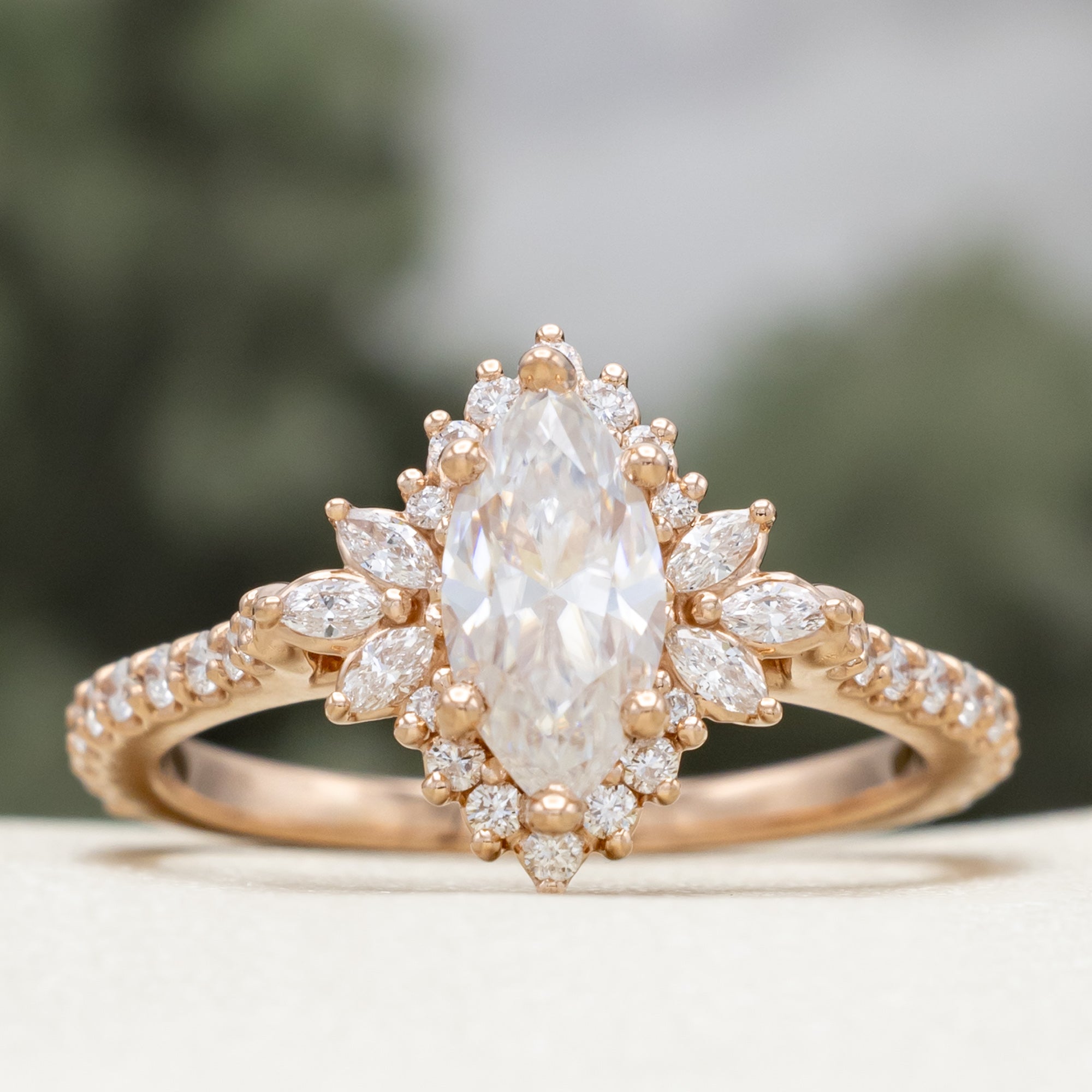 "FRITZI" - MARQUISE CUT MOISSANITE ENGAGEMENT RING WITH DIAMOND ACCENTS-Staghead Designs