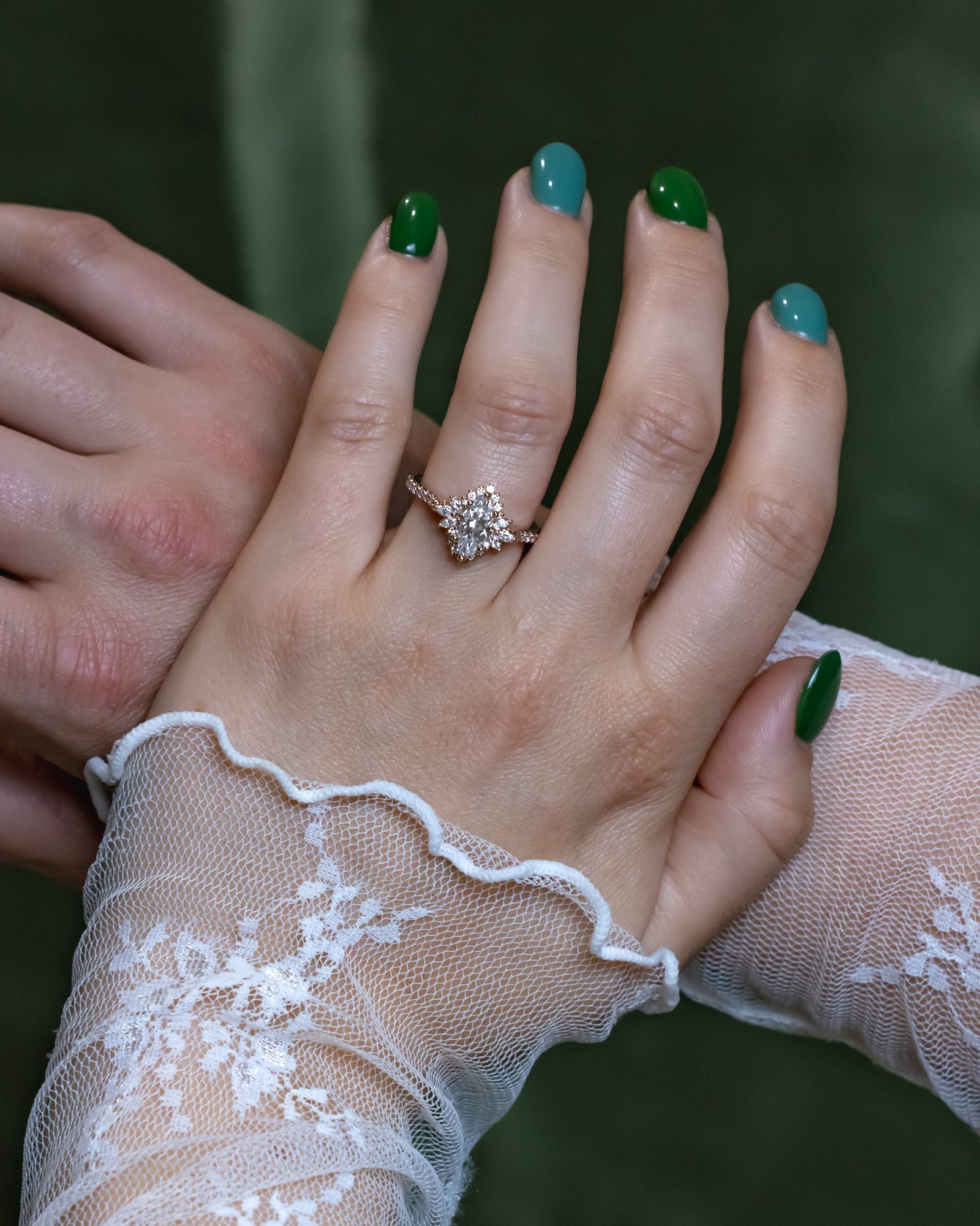 "FRITZI" - MARQUISE CUT MOISSANITE ENGAGEMENT RING WITH DIAMOND ACCENTS-Staghead Designs