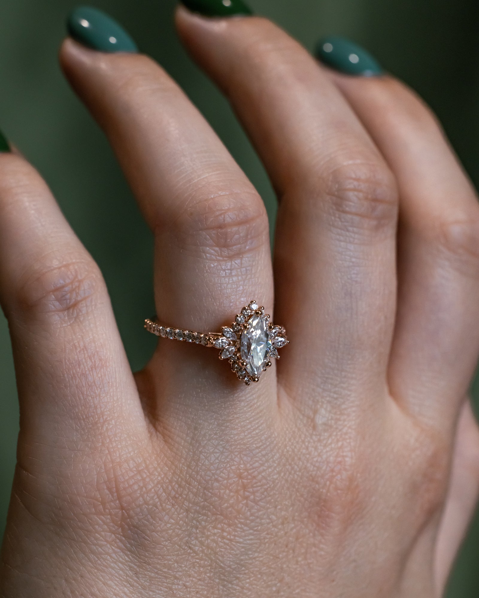 "FRITZI" - MARQUISE CUT MOISSANITE ENGAGEMENT RING WITH DIAMOND ACCENTS-Staghead Designs