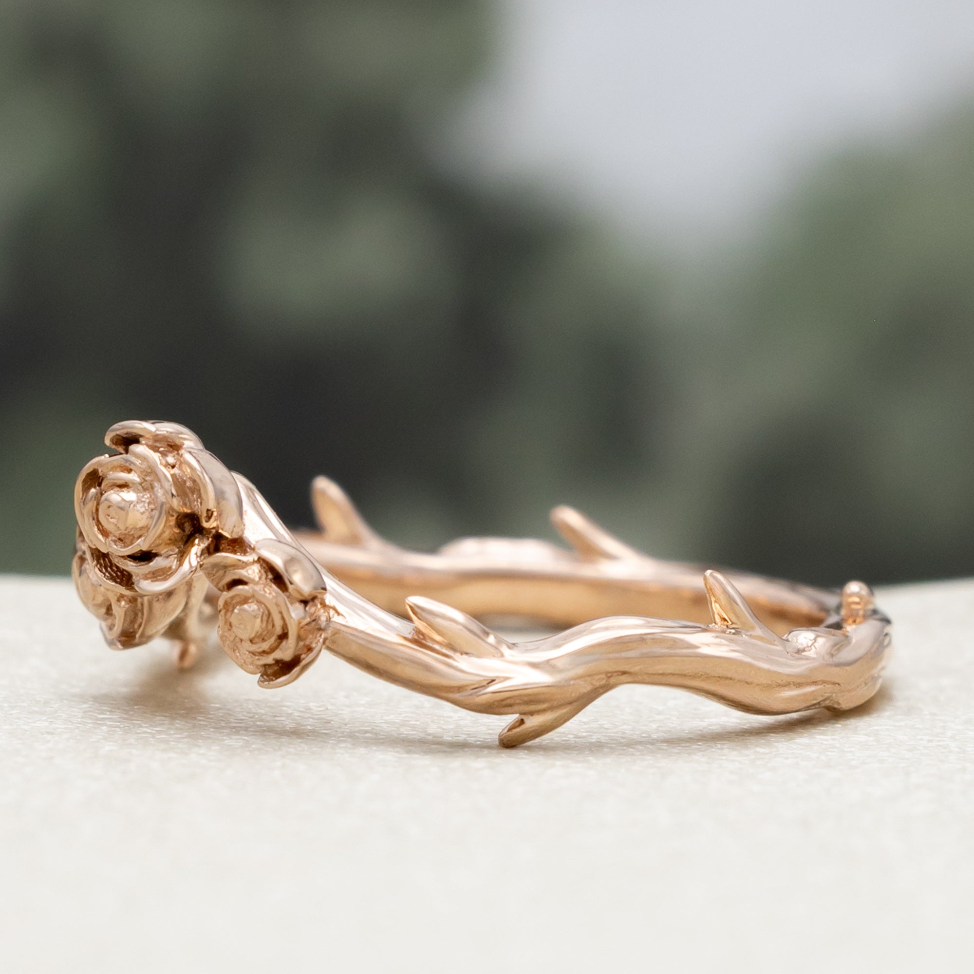 "HARLOW" - PEAR CUT MOONSTONE WOMEN'S ENGAGEMENT RING WITH SALT & PEPPER DIAMOND ACCENTS, BRANCH-STYLE BAND & TRACER-Staghead Designs