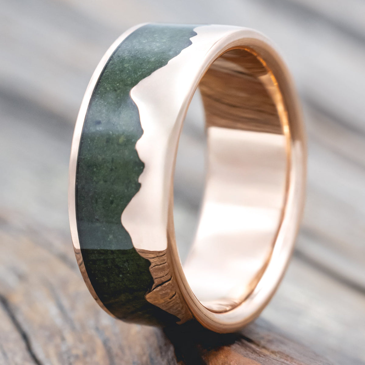"Helios" - Crushed Moss Agate Mountain Range Wedding Band-Staghead Designs
