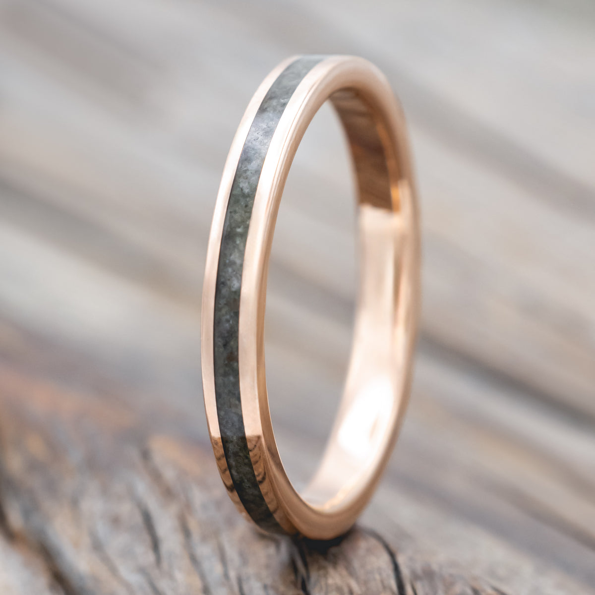 "Helios" - Matching Set Of Crushed Moss Agate Mountain Range Wedding Bands