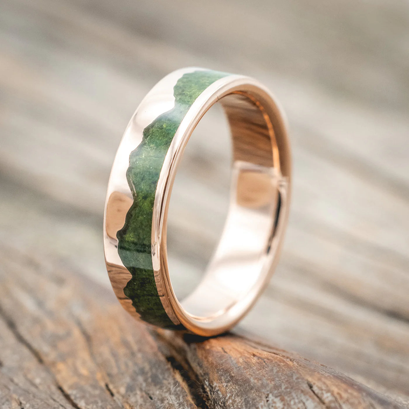 "Helios" - Moss Mountain Range Wedding Band - 14K Rose Gold (6mm) - Size 8 1/2