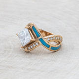 "HELIX" - 2CT PRINCESS CUT MOISSANITE ENGAGEMENT RING WITH DIAMOND ACCENTS & TURQUOISE INLAYS - 14K ROSE GOLD - SIZE 6-Staghead Designs