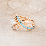 "HELIX" - BRIDAL SUITE - PRINCESS CUT MOISSANITE ENGAGEMENT RING WITH DIAMOND ACCENTS, TURQUOISE, & TRACERS