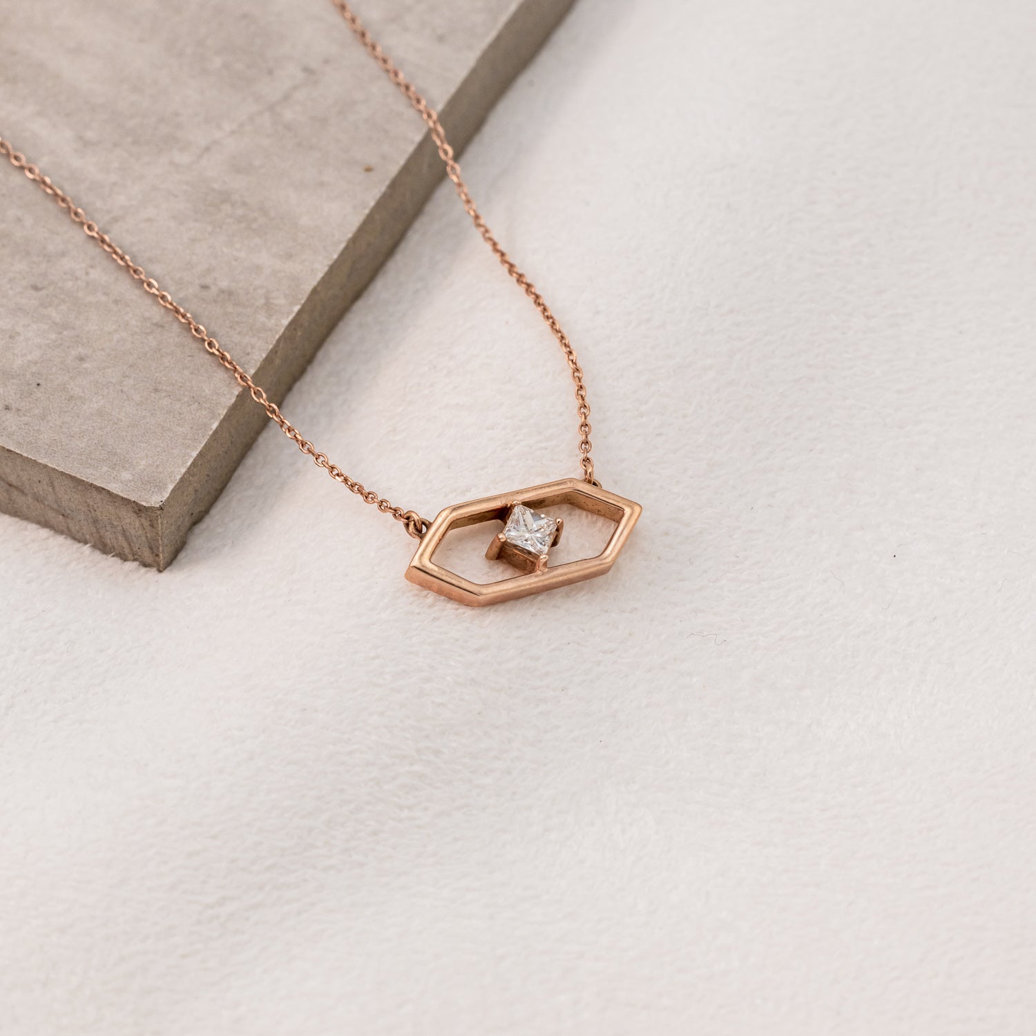 14K GOLD SINGLE DIAMOND GEOMETRIC NECKLACE-7