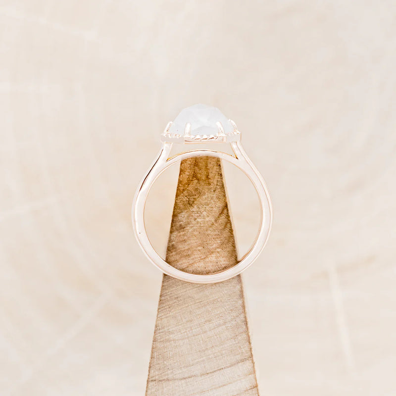 HEXAGON MOONSTONE ENGAGEMENT RING WITH DIAMOND HALO - 14K ROSE GOLD - SIZE 7-Staghead Designs