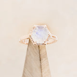 HEXAGON MOONSTONE ENGAGEMENT RING WITH DIAMOND HALO - 14K ROSE GOLD - SIZE 7-Staghead Designs