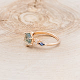 "EVERETT" - HEXAGON MOSS AGATE ENGAGEMENT RING WITH SIDE DIAMOND & LAB GROWN ALEXANDRITE ACCENTS-3