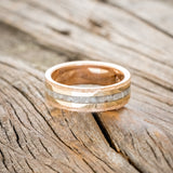 "HOLLIS" - ANTLER & 14K YELLOW GOLD INLAYS WEDDING RING WITH A HAMMERED FINISH-12