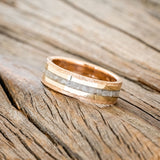 "HOLLIS" - ANTLER & 14K YELLOW GOLD INLAYS WEDDING RING WITH A HAMMERED FINISH-11