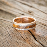 "HOLLIS" - OLIVE WOOD & DAMASCUS STEEL INLAYS WEDDING RING-3