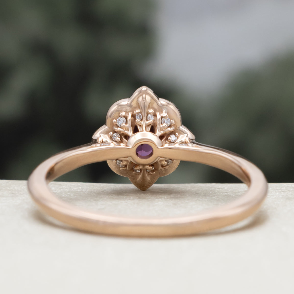 "Jane" - Rhodolite Garnet Engagement Ring With Diamond Accents-Staghead Designs