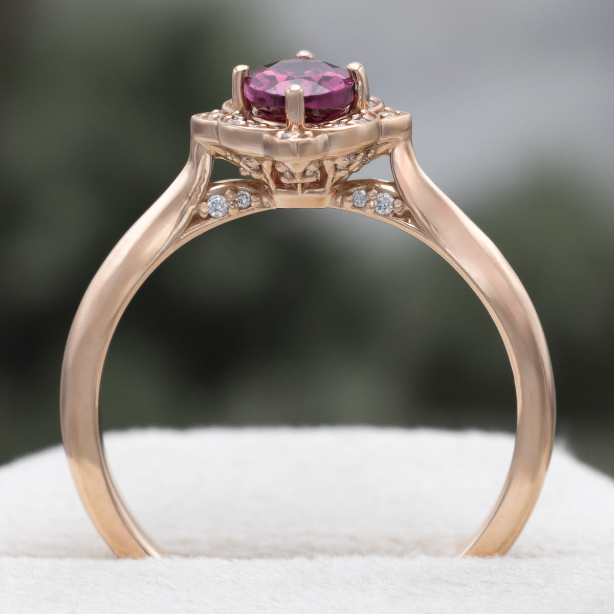 "Jane" - Rhodolite Garnet Engagement Ring With Diamond Accents-Staghead Designs