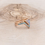 "JENNY FROM THE BLOCK" - TRIANGLE MOONSTONE ENGAGEMENT RING WITH TURQUOISE V-SHAPED TRACER