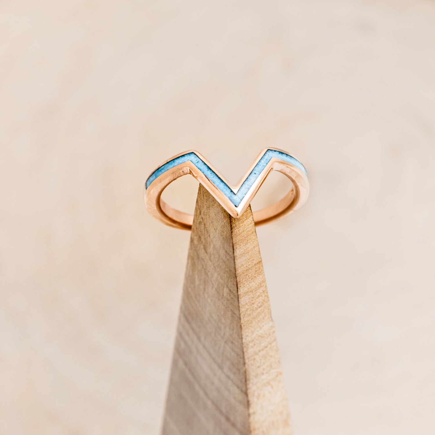 "JENNY FROM THE BLOCK" - TRIANGLE MOONSTONE ENGAGEMENT RING WITH TURQUOISE V-SHAPED TRACER-13