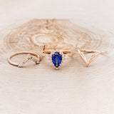 "KB" - BRIDAL SUITE - PEAR SHAPED LAB-GROWN BLUE SAPPHIRE ENGAGEMENT RING WITH "MELODY" & "FALA" TRACERS-6