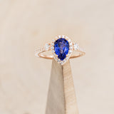 "KB" - BRIDAL SUITE - PEAR SHAPED LAB-GROWN BLUE SAPPHIRE ENGAGEMENT RING WITH "MELODY" & "FALA" TRACERS-19