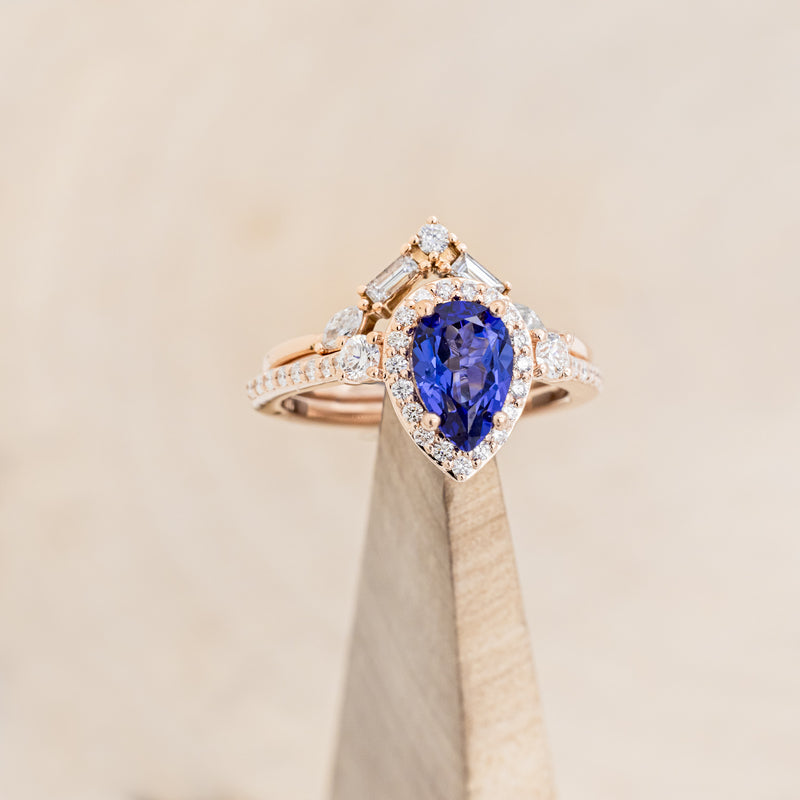 "KB" - BRIDAL SUITE - PEAR SHAPED LAB-GROWN BLUE SAPPHIRE ENGAGEMENT RING WITH "MELODY" & "FALA" TRACERS-11