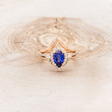 "KB" - BRIDAL SUITE - PEAR SHAPED LAB-GROWN BLUE SAPPHIRE ENGAGEMENT RING WITH "MELODY" & "FALA" TRACERS-4