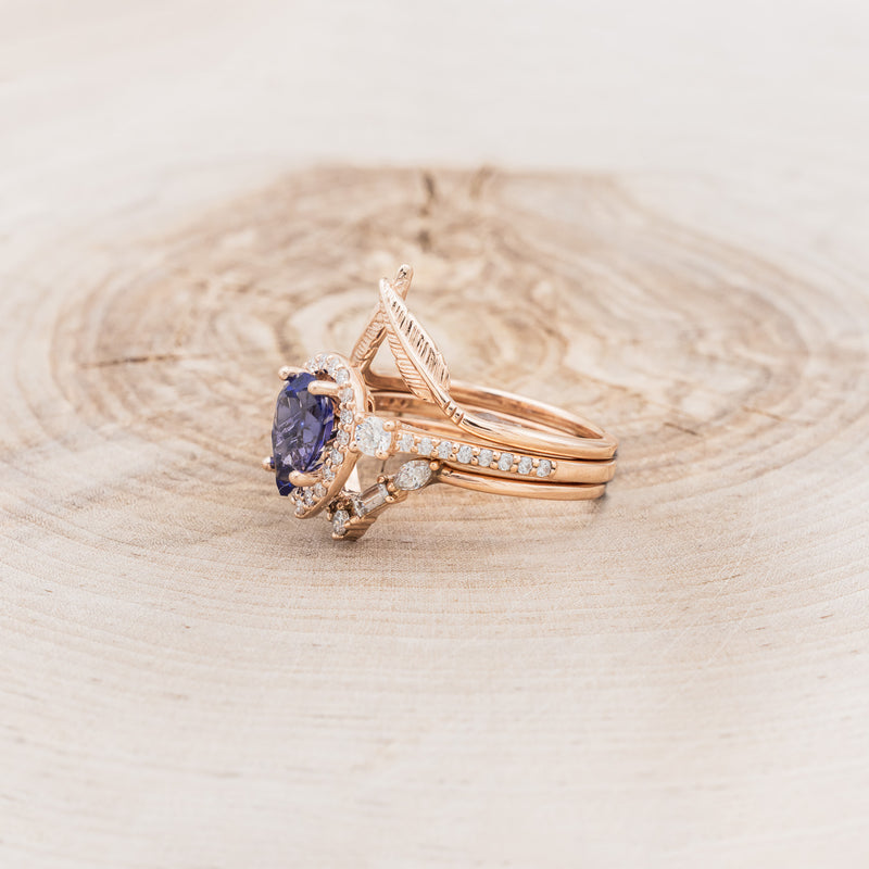 "KB" - BRIDAL SUITE - PEAR SHAPED LAB-GROWN BLUE SAPPHIRE ENGAGEMENT RING WITH "MELODY" & "FALA" TRACERS-3