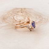 "KB" - BRIDAL SUITE - PEAR SHAPED LAB-GROWN BLUE SAPPHIRE ENGAGEMENT RING WITH "MELODY" & "FALA" TRACERS-2