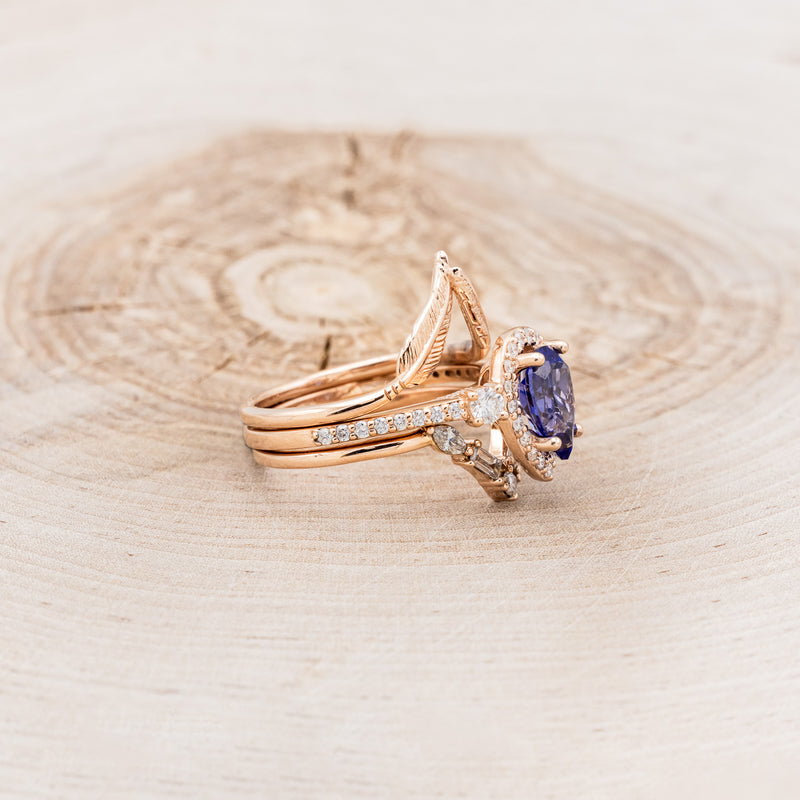 "KB" - BRIDAL SUITE - PEAR SHAPED LAB-GROWN BLUE SAPPHIRE ENGAGEMENT RING WITH "MELODY" & "FALA" TRACERS-2