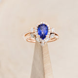 "KB" - BRIDAL SUITE - PEAR SHAPED LAB-GROWN BLUE SAPPHIRE ENGAGEMENT RING WITH "MELODY" & "FALA" TRACERS-12