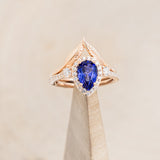 "KB" - BRIDAL SUITE - PEAR SHAPED LAB-GROWN BLUE SAPPHIRE ENGAGEMENT RING WITH "MELODY" & "FALA" TRACERS-9