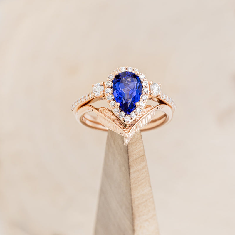 "KB" - BRIDAL SUITE - PEAR SHAPED LAB-GROWN BLUE SAPPHIRE ENGAGEMENT RING WITH "MELODY" & "FALA" TRACERS-10