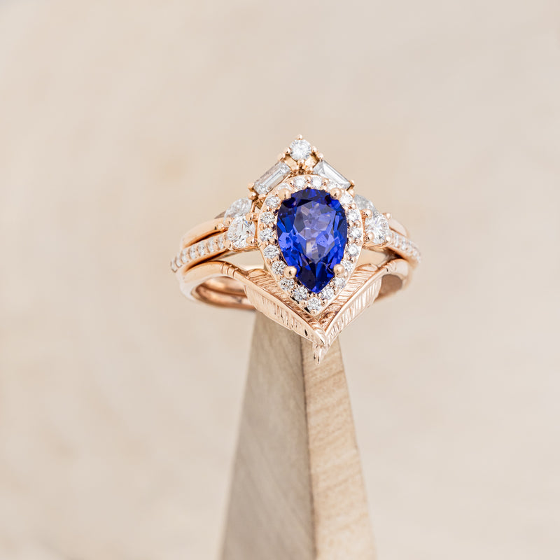 "KB" - BRIDAL SUITE - PEAR SHAPED LAB-GROWN BLUE SAPPHIRE ENGAGEMENT RING WITH "MELODY" & "FALA" TRACERS-7