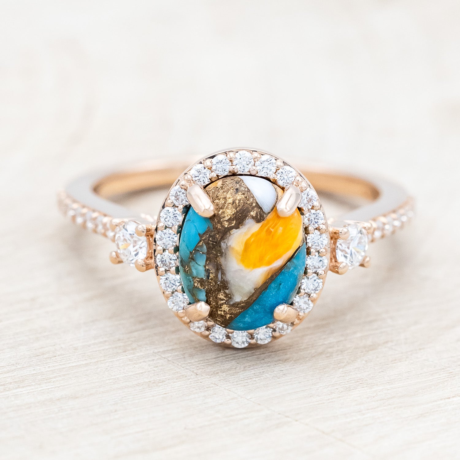 "KB" - BRIDAL SUITE - OVAL CUT ENGAGEMENT RING WITH DIAMOND ACCENTS & TRACERS-Staghead Designs